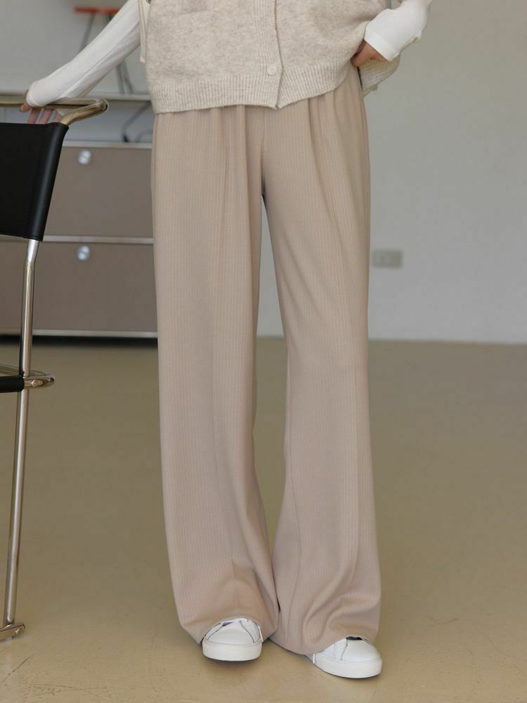 直坑紋彈性落地寬褲