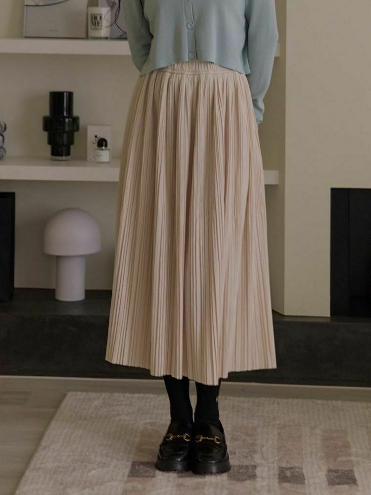 極顯瘦薄絨細摺長裙