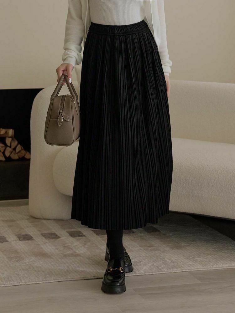 極顯瘦薄絨細摺長裙