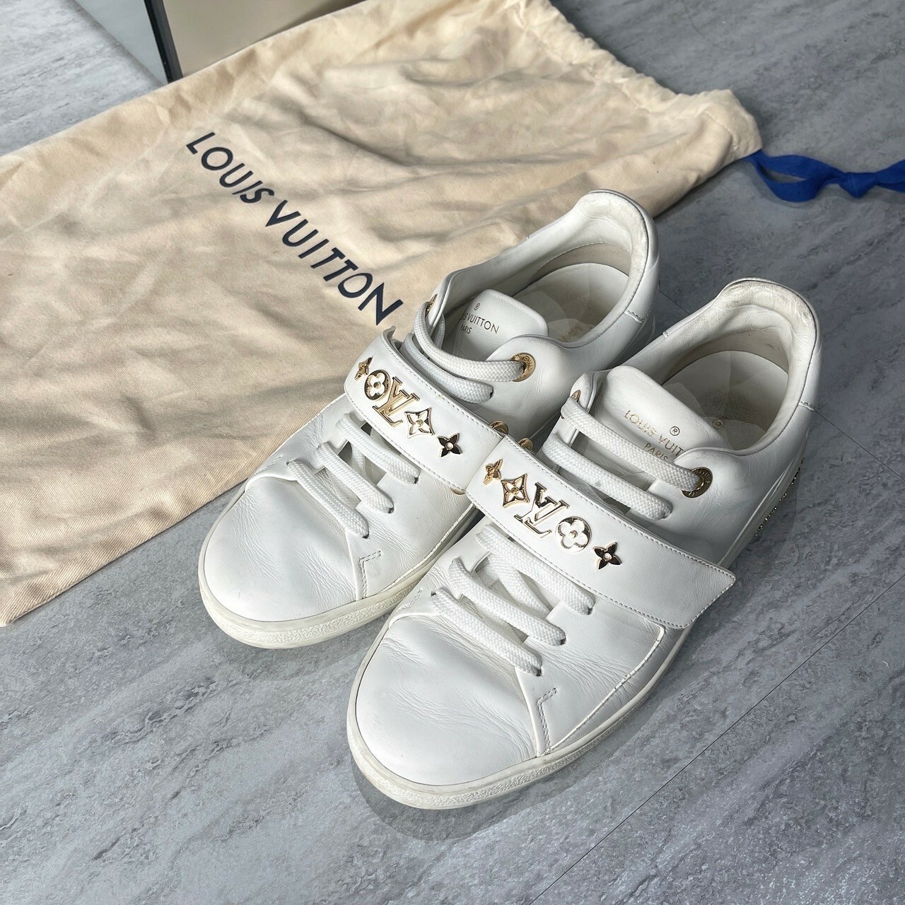 二手美品 LV 金屬老花小白鞋 女碼