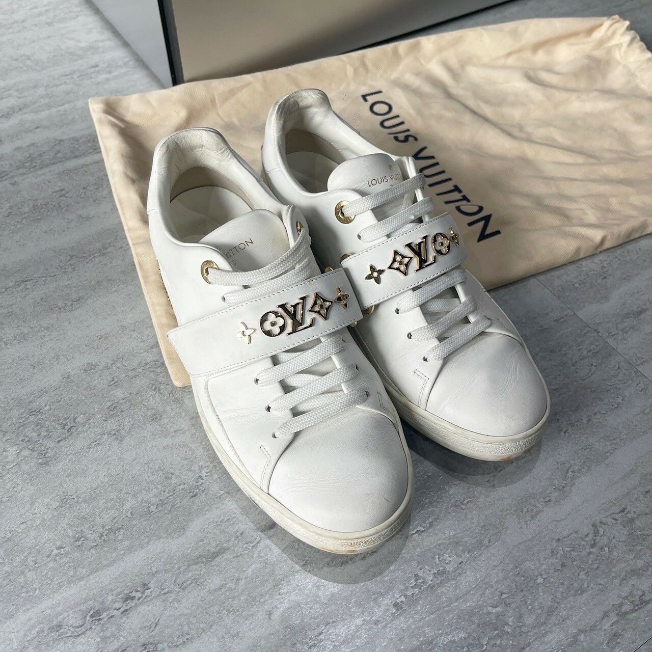 二手美品 LV 金屬老花小白鞋 女碼