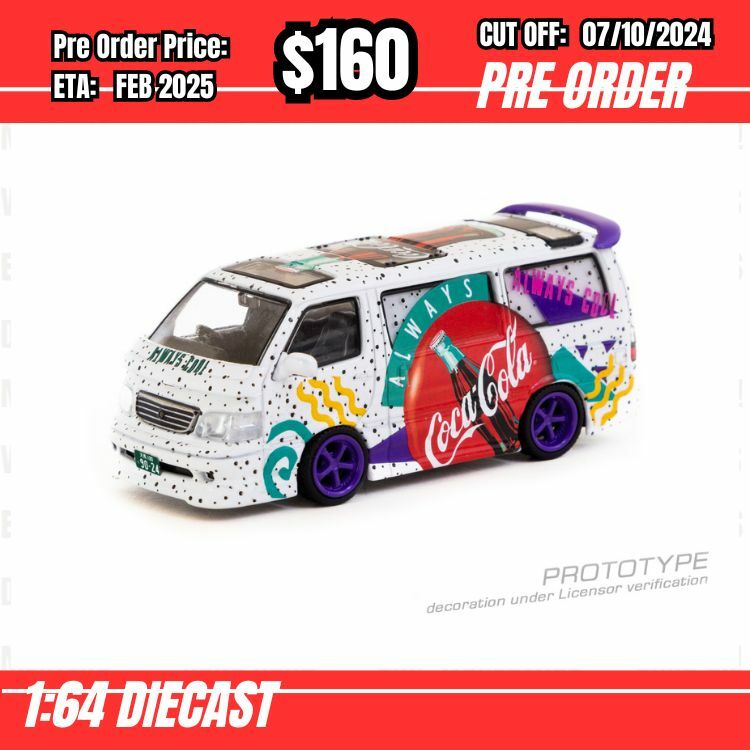 PO-$160 * Tarmac * 1:64 Toyota Hiace Wagon Custom Coca-Cola Delivery Van [OD24/09]