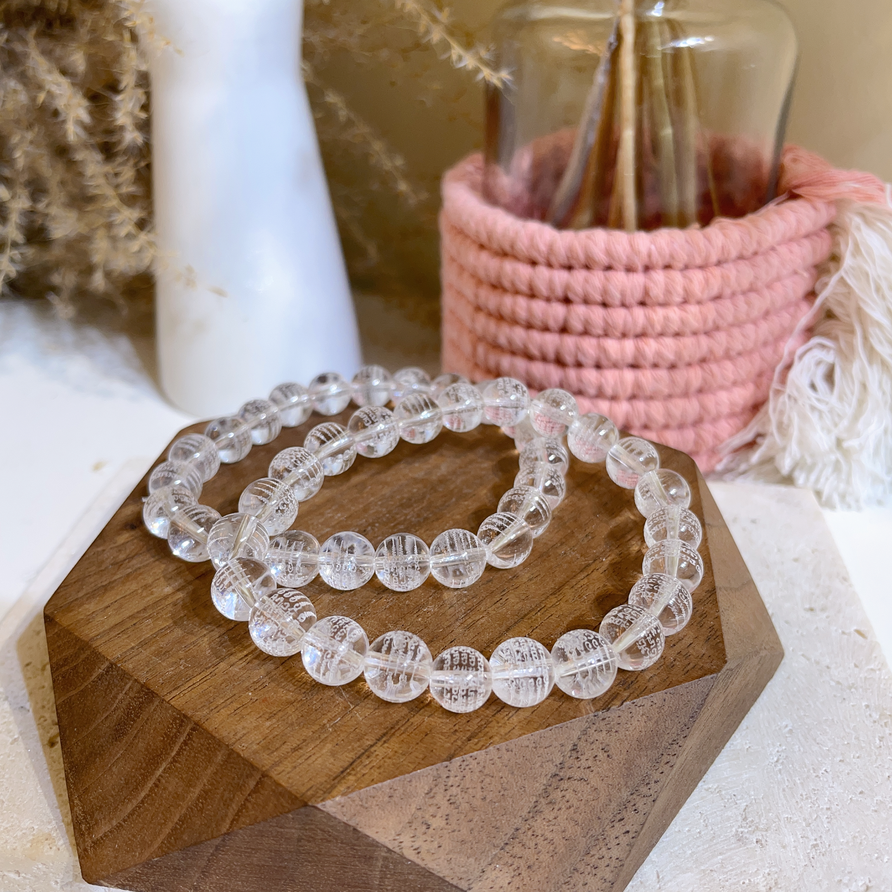 ❤️$120 五條經文白水晶手串 8mm