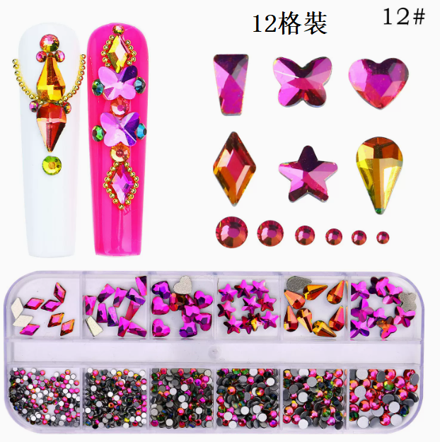 Hot Recommended Nail Art Accessories Special Shaped Flat Bottom Rhinestones 12-Gate Pack (12)