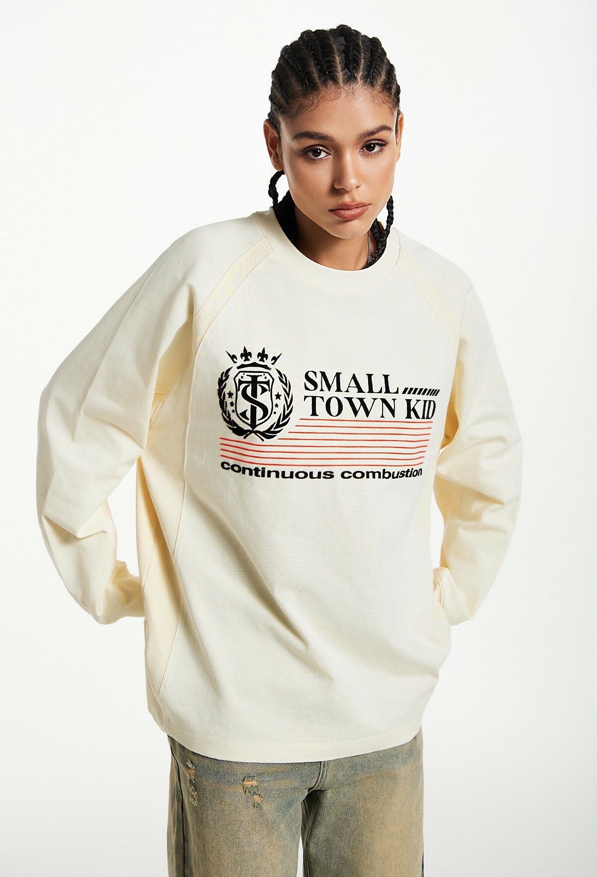 STK SmallTownKid 拼接徽章 長袖 T恤