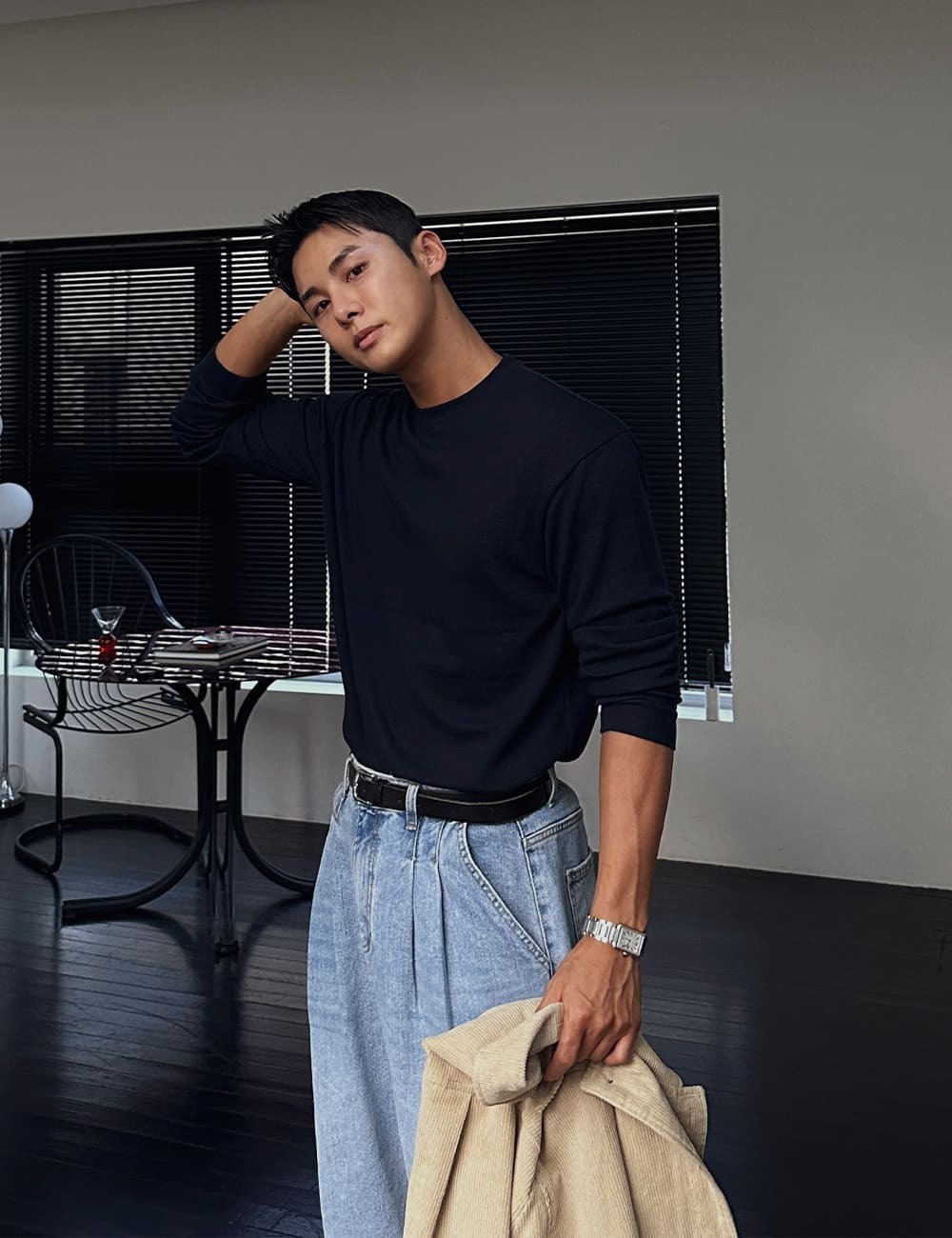 簡約圓領針織長袖T