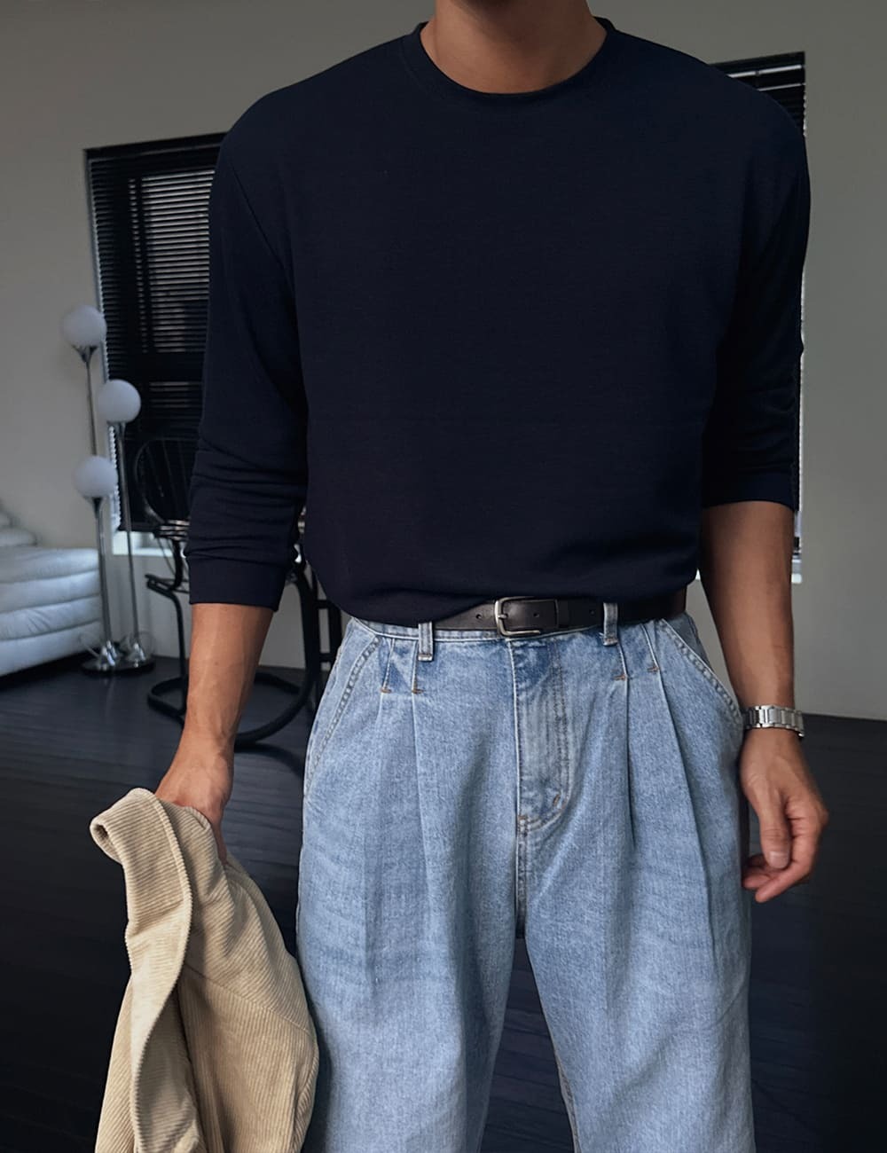 簡約圓領針織長袖T