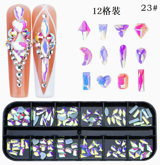 Hotly recommended nail art accessories special-shaped flat bottom rhinestones 12 grids (23)