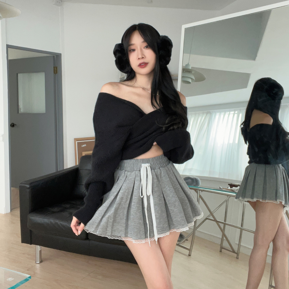 交叉設計感扭結針織上衣 露肩毛衣-3色  (現貨)