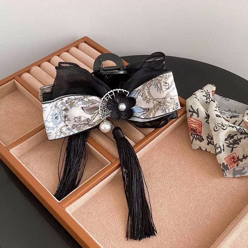 New Chinese-style Cheongsam Hanfu Tassel XXL Ribbon Hair Claw