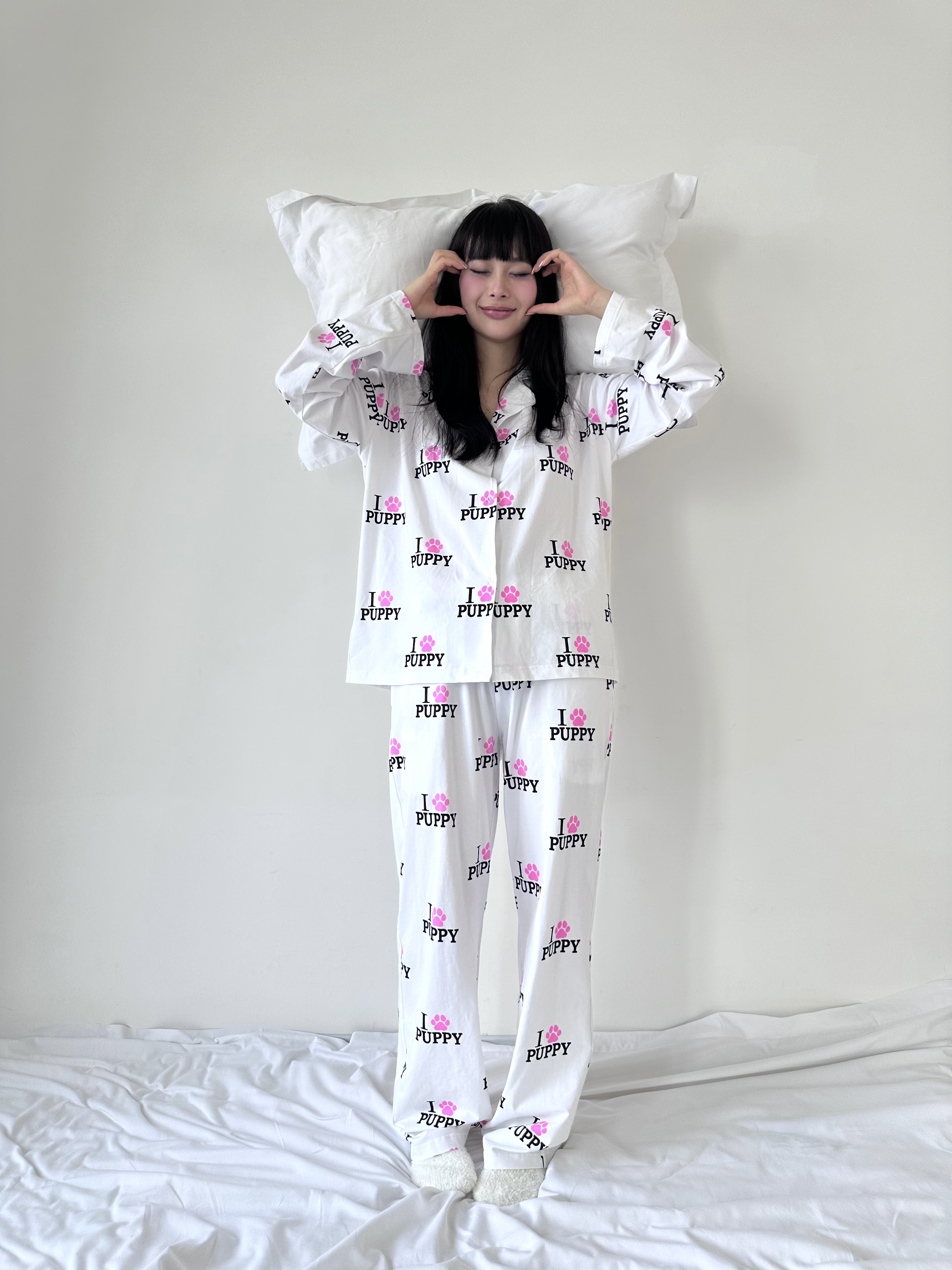 ArtByTastybabe 我愛小狗 英文印花 純棉舒適居家睡衣 套裝