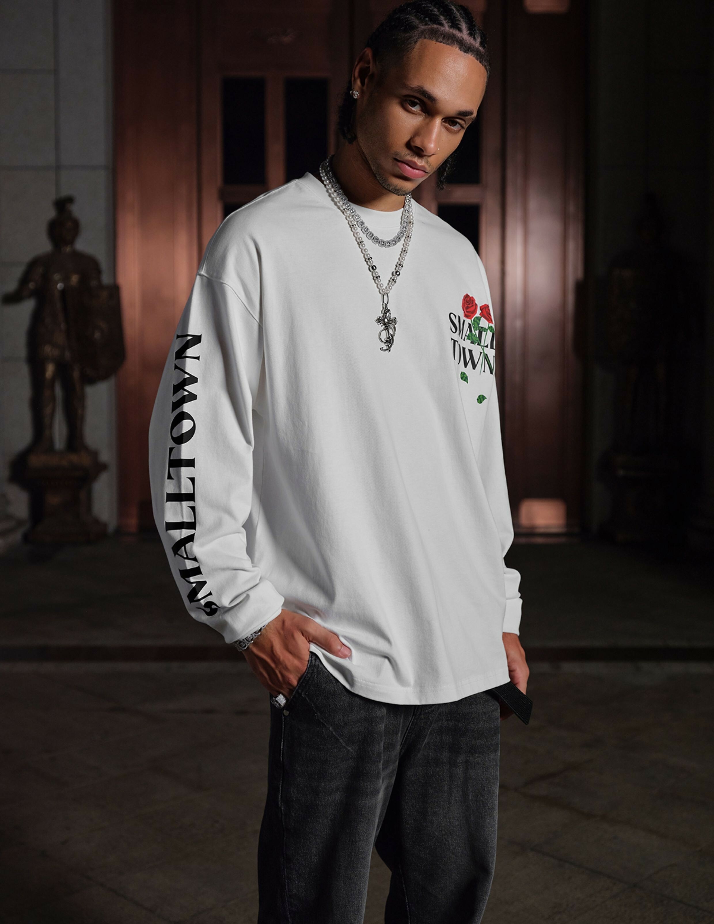 STK SmallTownKid 玫瑰蝴蝶 LOGO 長袖 T恤