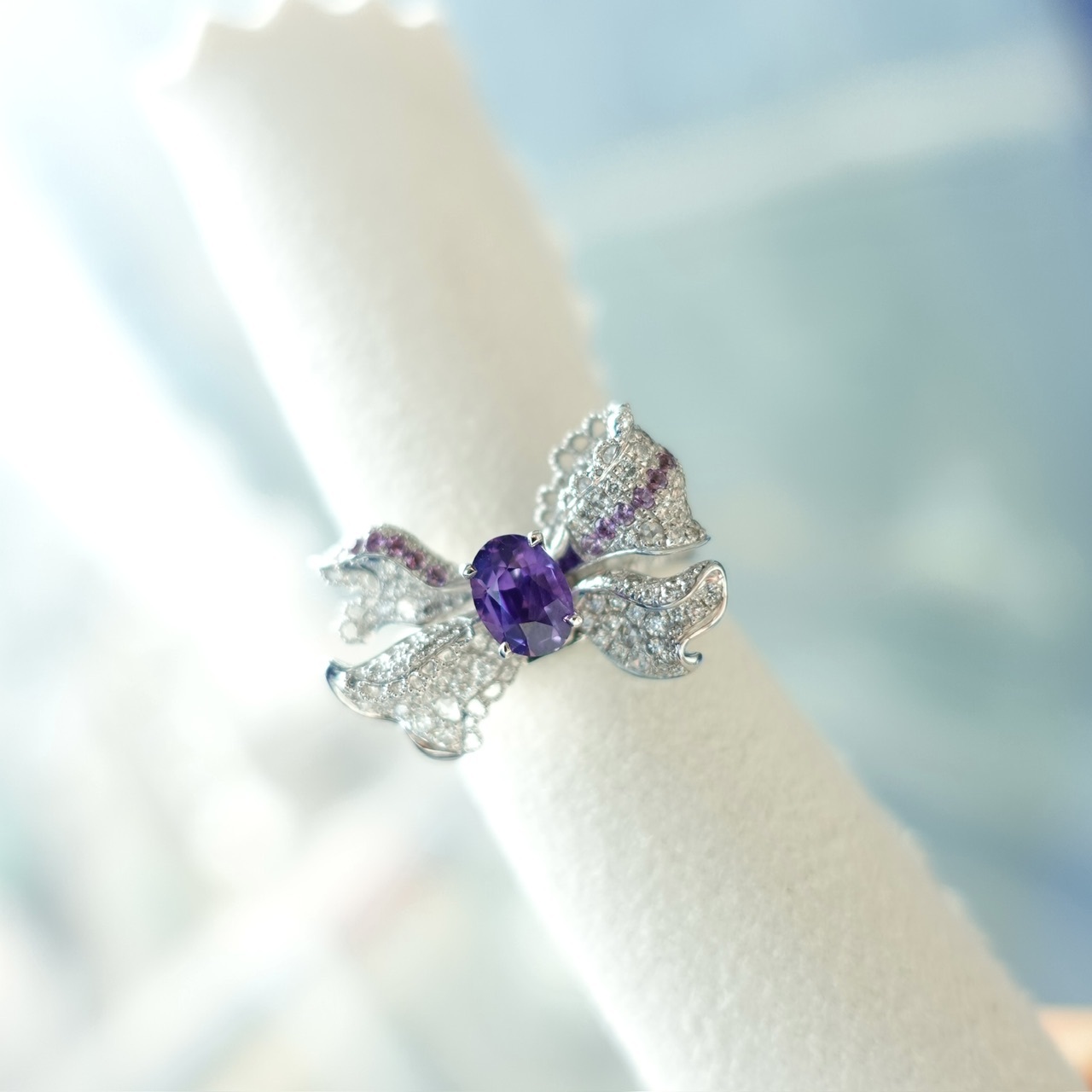 1.06ct天然無燒紫藍寶石18K金鑽石戒指/吊墜-兩用款 (帶GUILD證書)