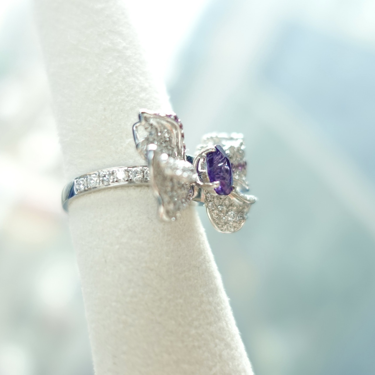 1.06ct天然無燒紫藍寶石18K金鑽石戒指/吊墜-兩用款 (帶GUILD證書)