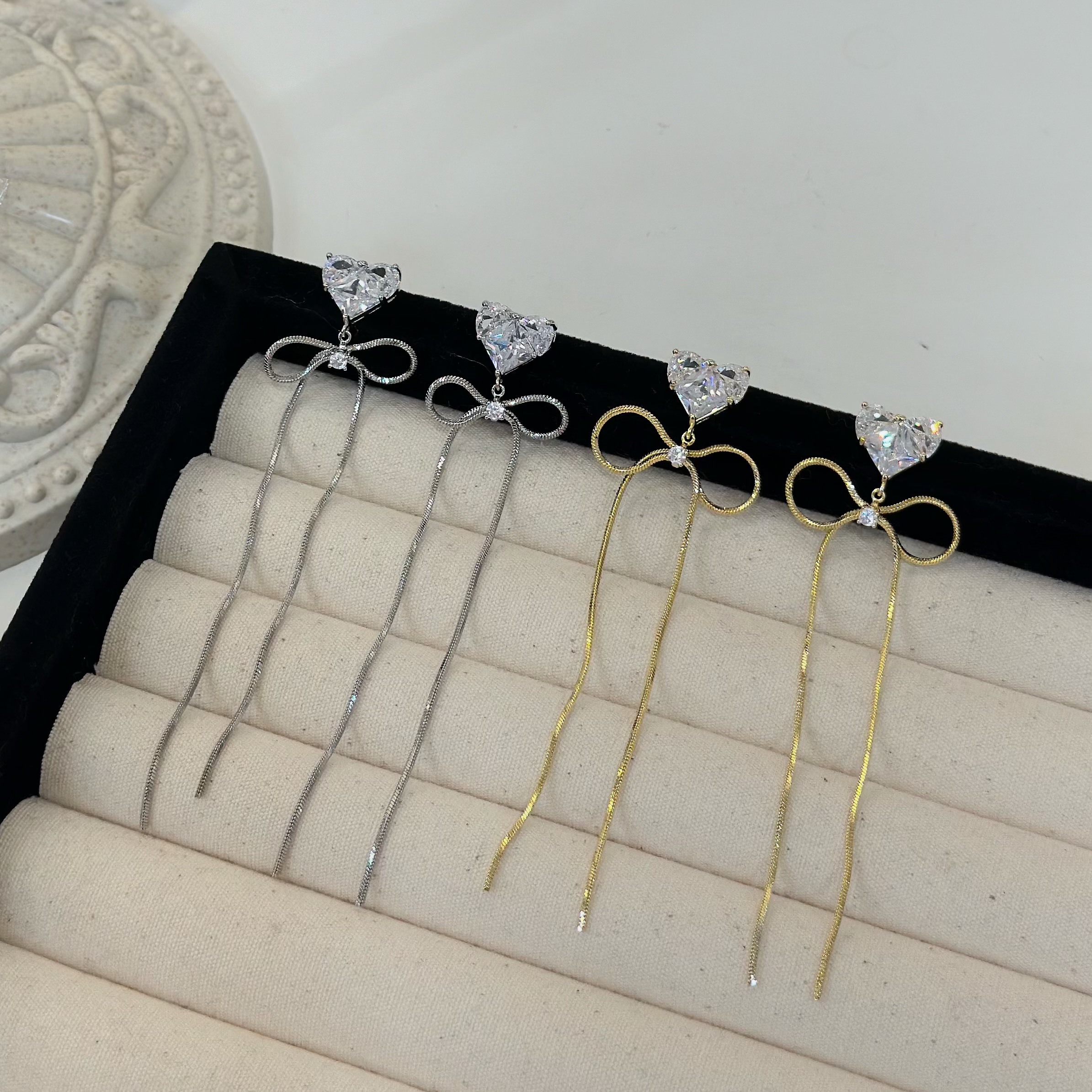 Y21鋯石愛心蛇骨蝴蝶結垂吊