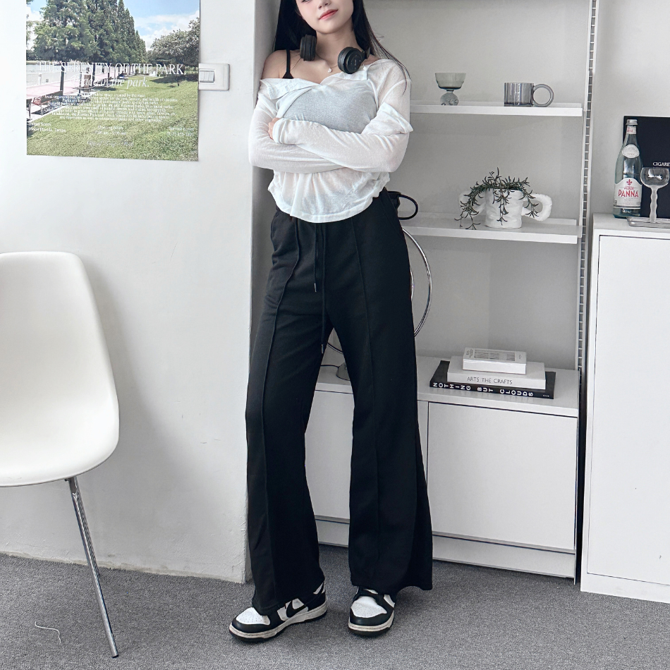 【DOMISS自訂】寬鬆休閒棉質長褲-2色 寬褲 棉褲 (現貨)