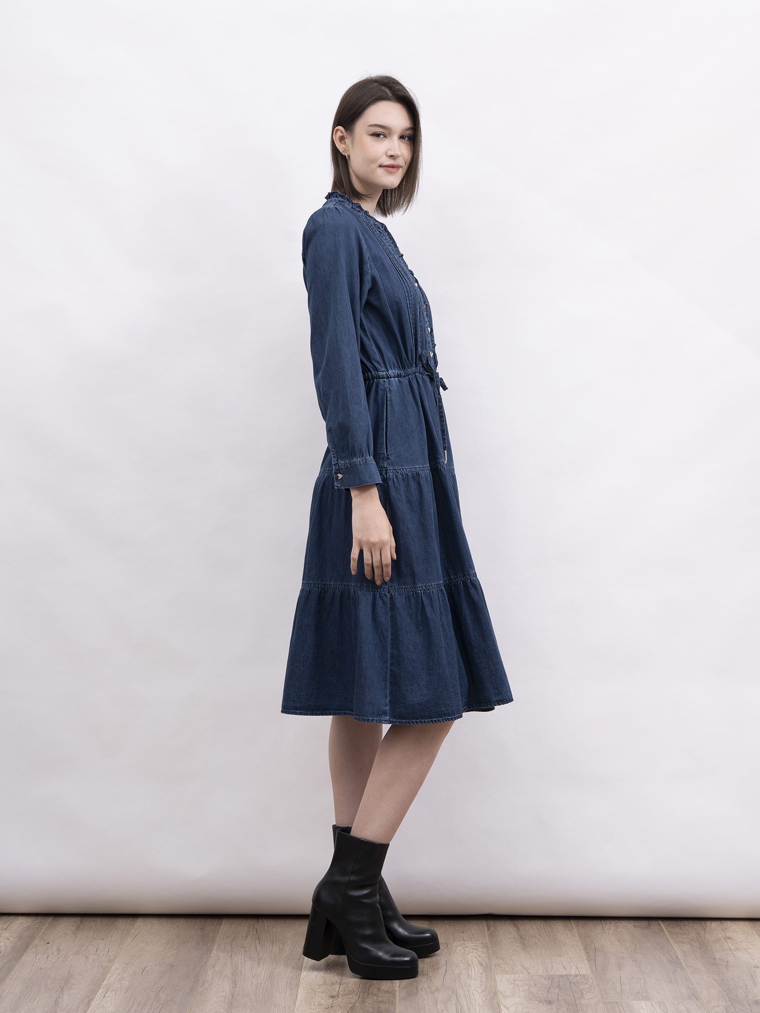 mi-tu 壓褶牛仔洗水連身裙