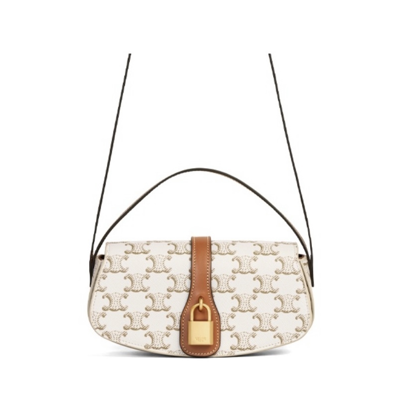 CELINE Triomphe 凱旋門印花牛皮 迷你 鎖頭法棍 腋下袋