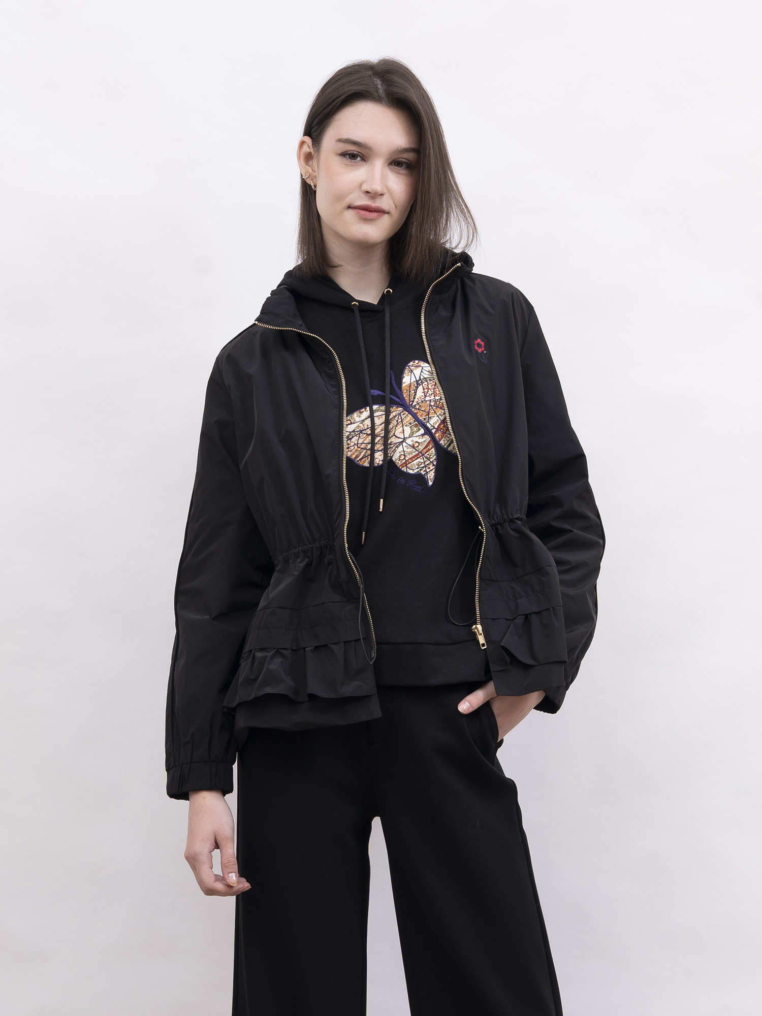 mi-tu 荷葉下襬拉鏈防風外套