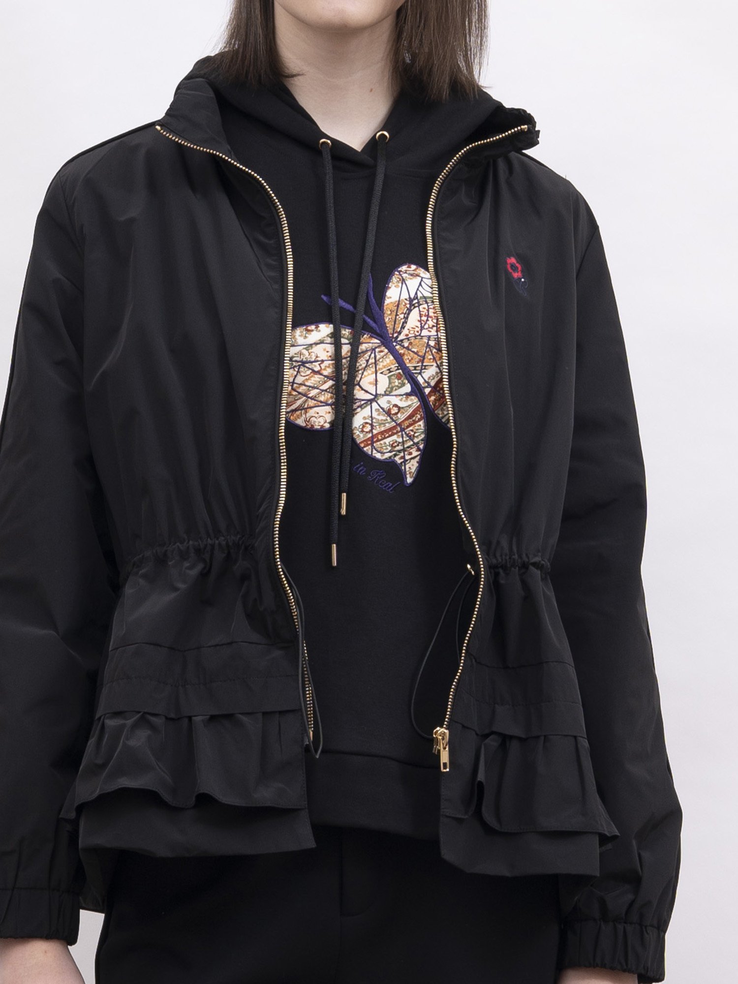 mi-tu 荷葉下襬拉鏈防風外套