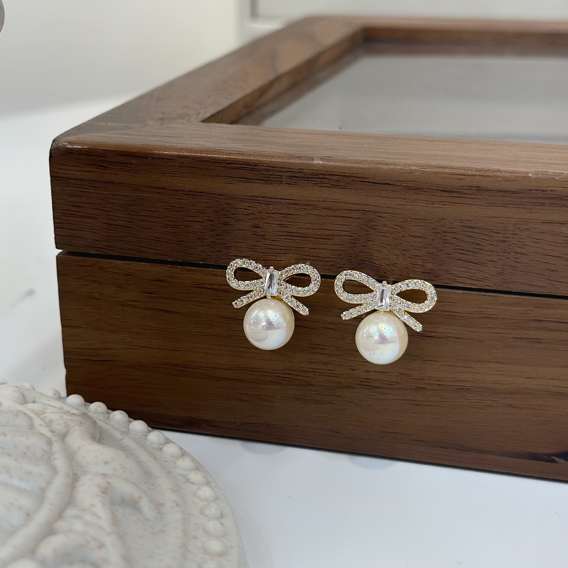 甜美．蝴蝶結珍珠耳貼