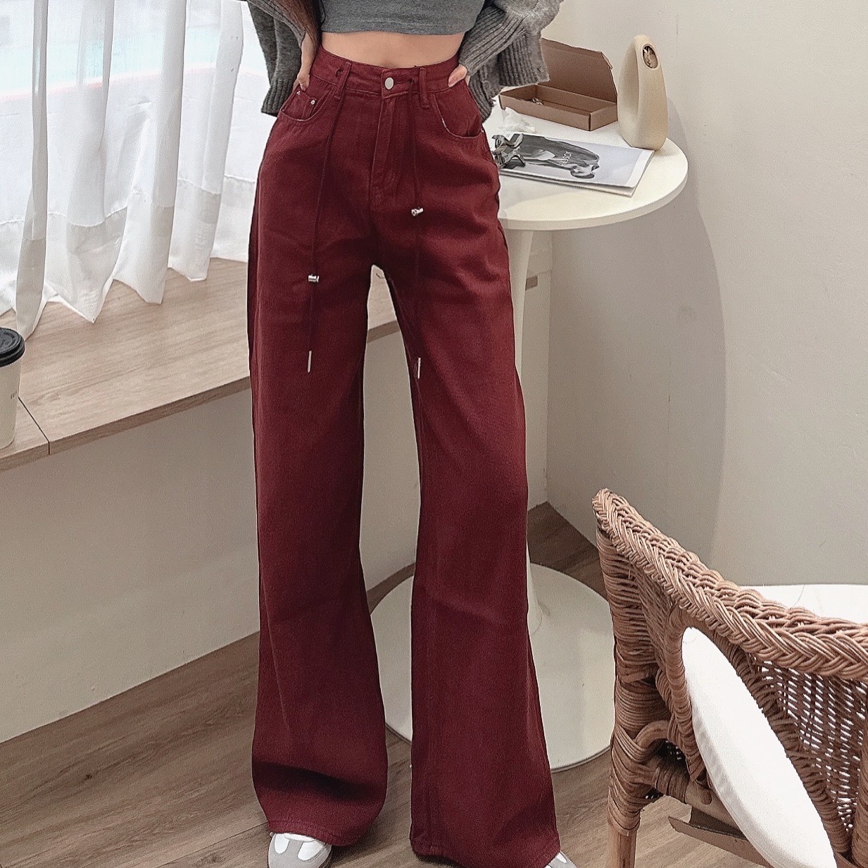 抽繩丹寧牛仔寬褲/三色