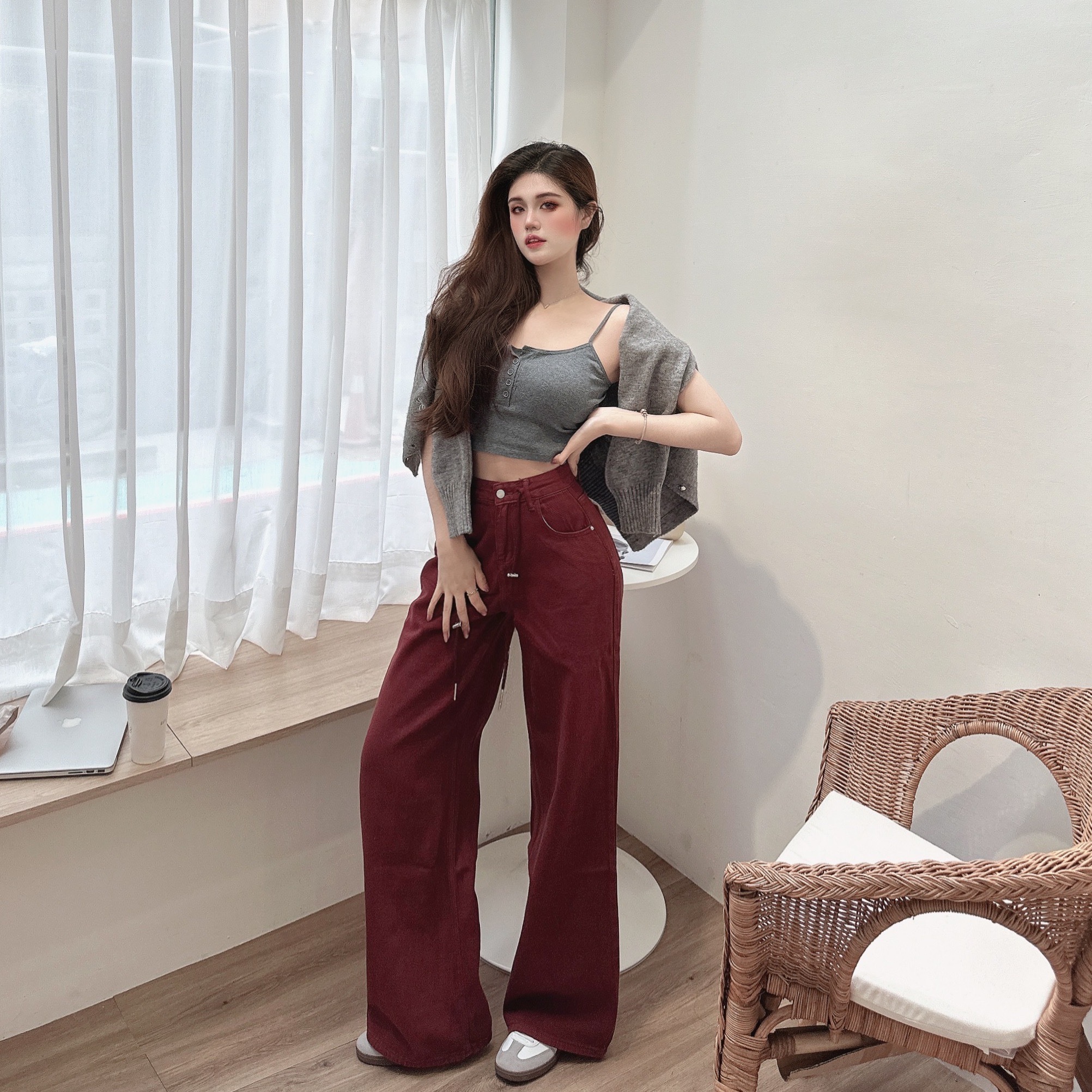 抽繩丹寧牛仔寬褲/三色