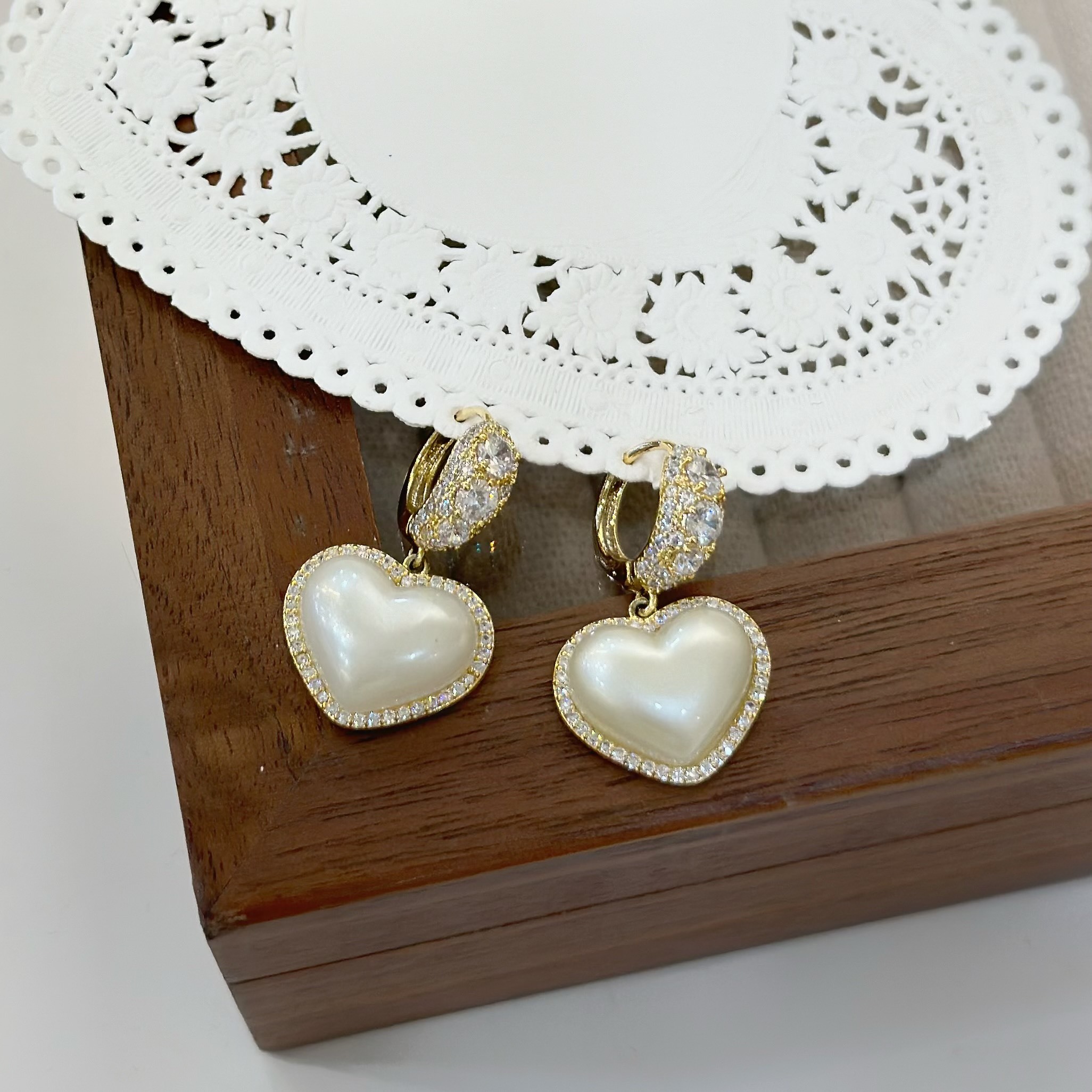 N50排鑽珍珠愛心易扣