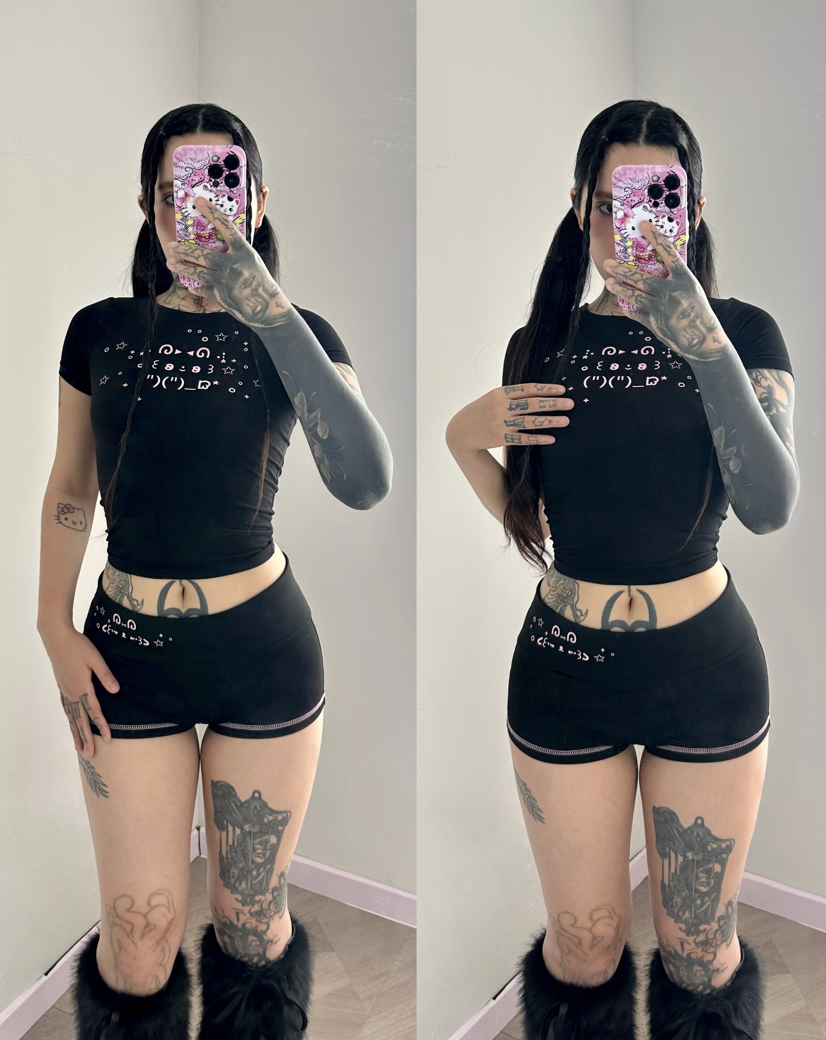 ArtByTastybabe 可拆式兔耳朵 顏文字 短版短袖 低腰短褲