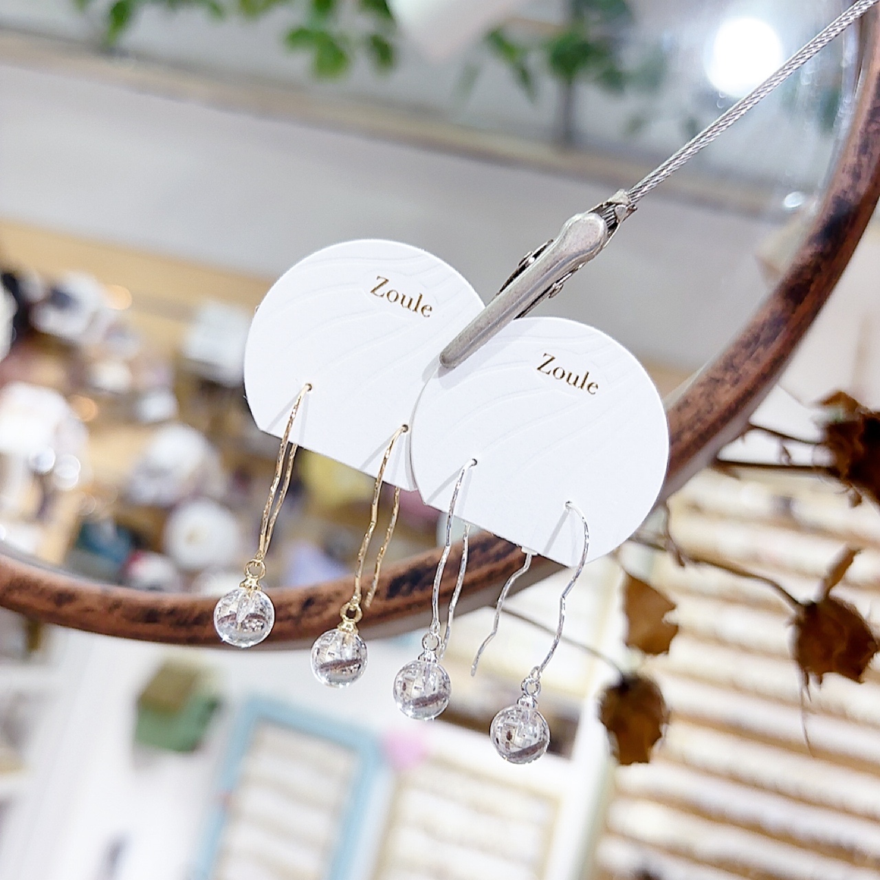 透明感波浪形耳環