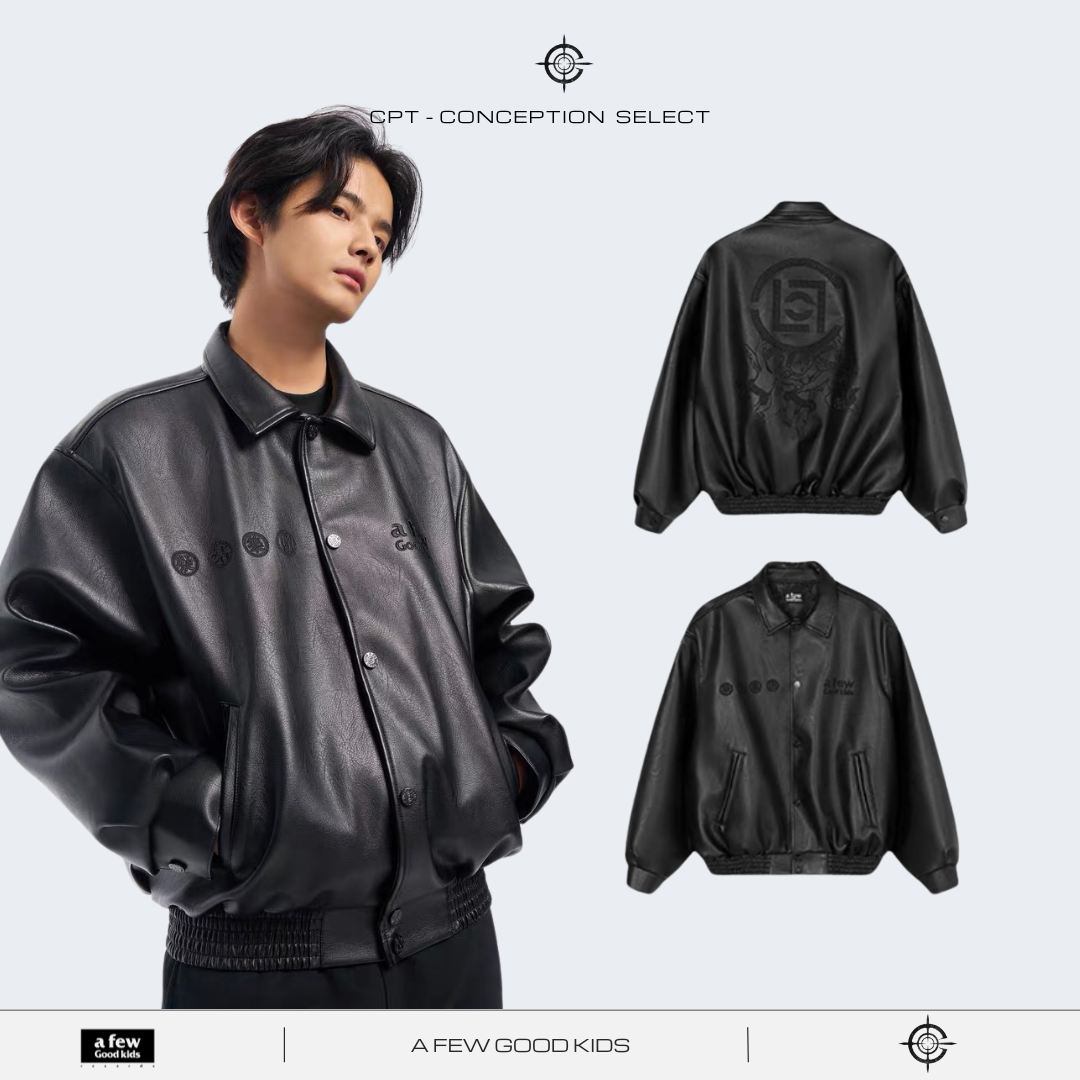 AFGK CLOTTEE 黑魂刺繡凝結集團天使聯合皮衣夾克