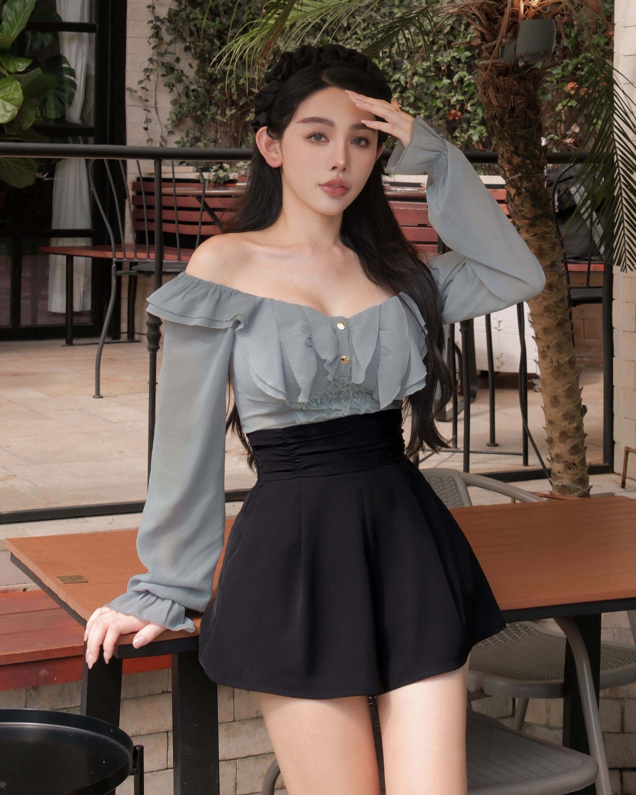 訂製-浪漫荷葉蕾絲雪紡上衣