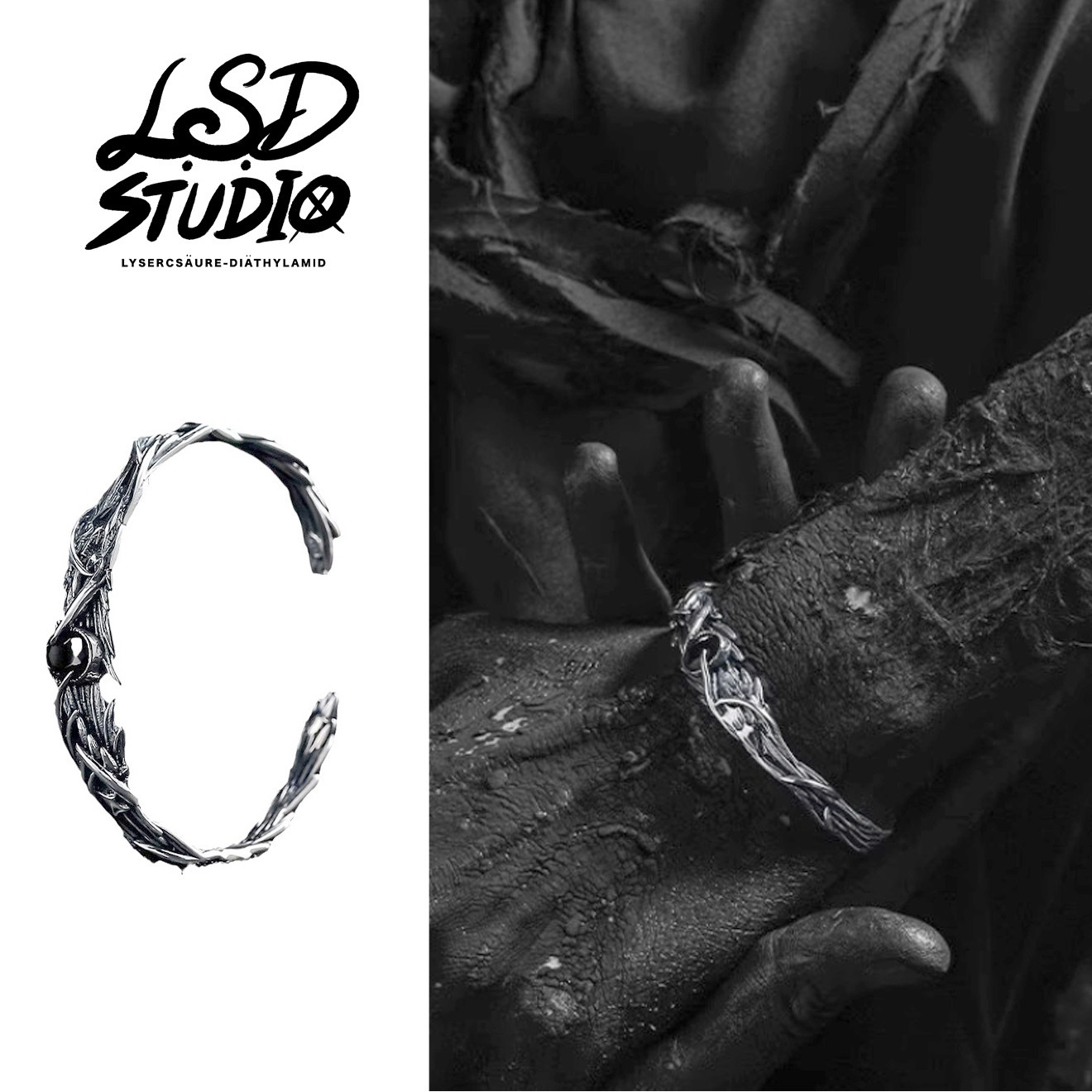 【ACLH089】立體浮雕羽翼暗黑石設計手環