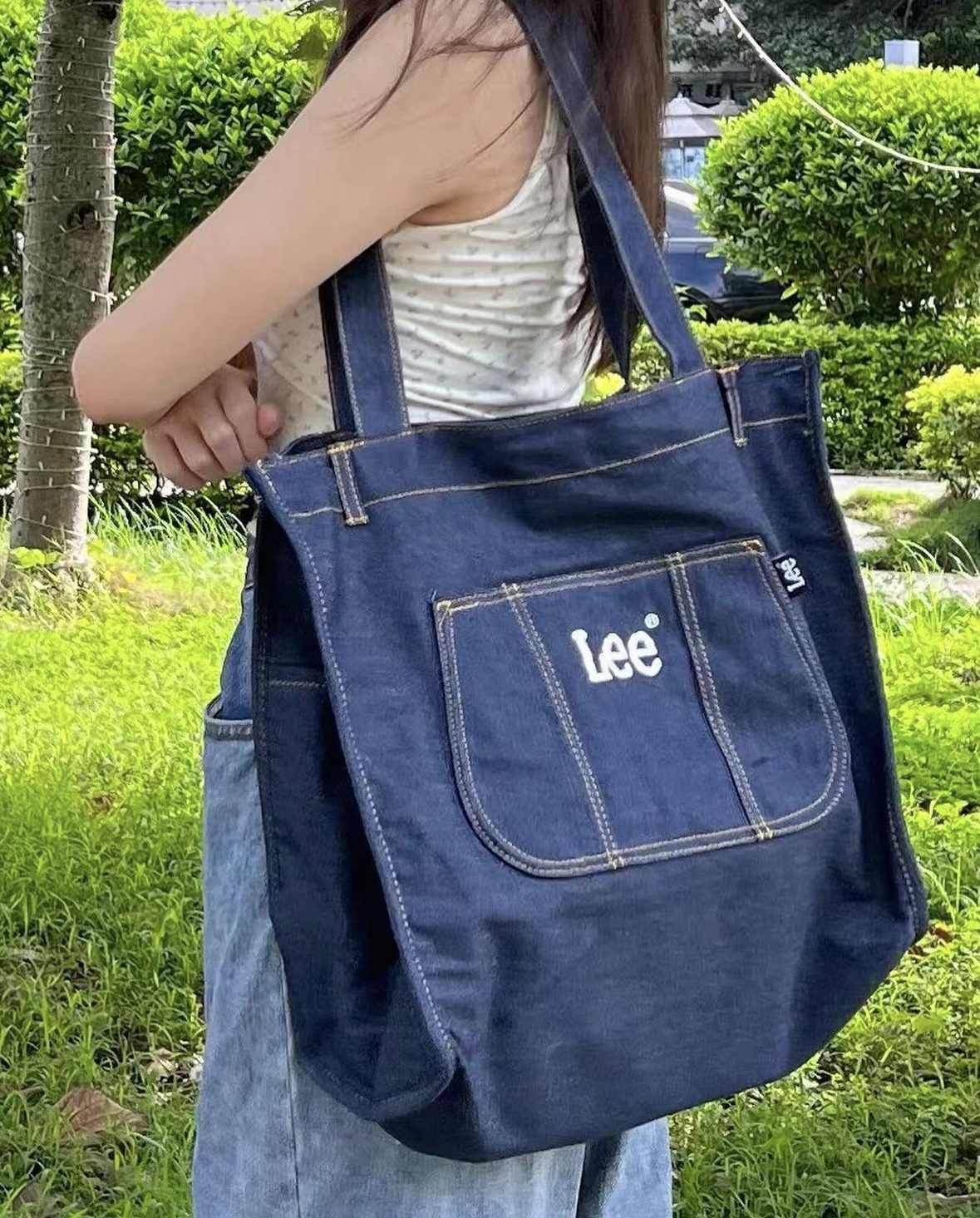 Lee 丹寧帆布托特包 大容量 藏青色 肩背包 手提包 托特包/預購