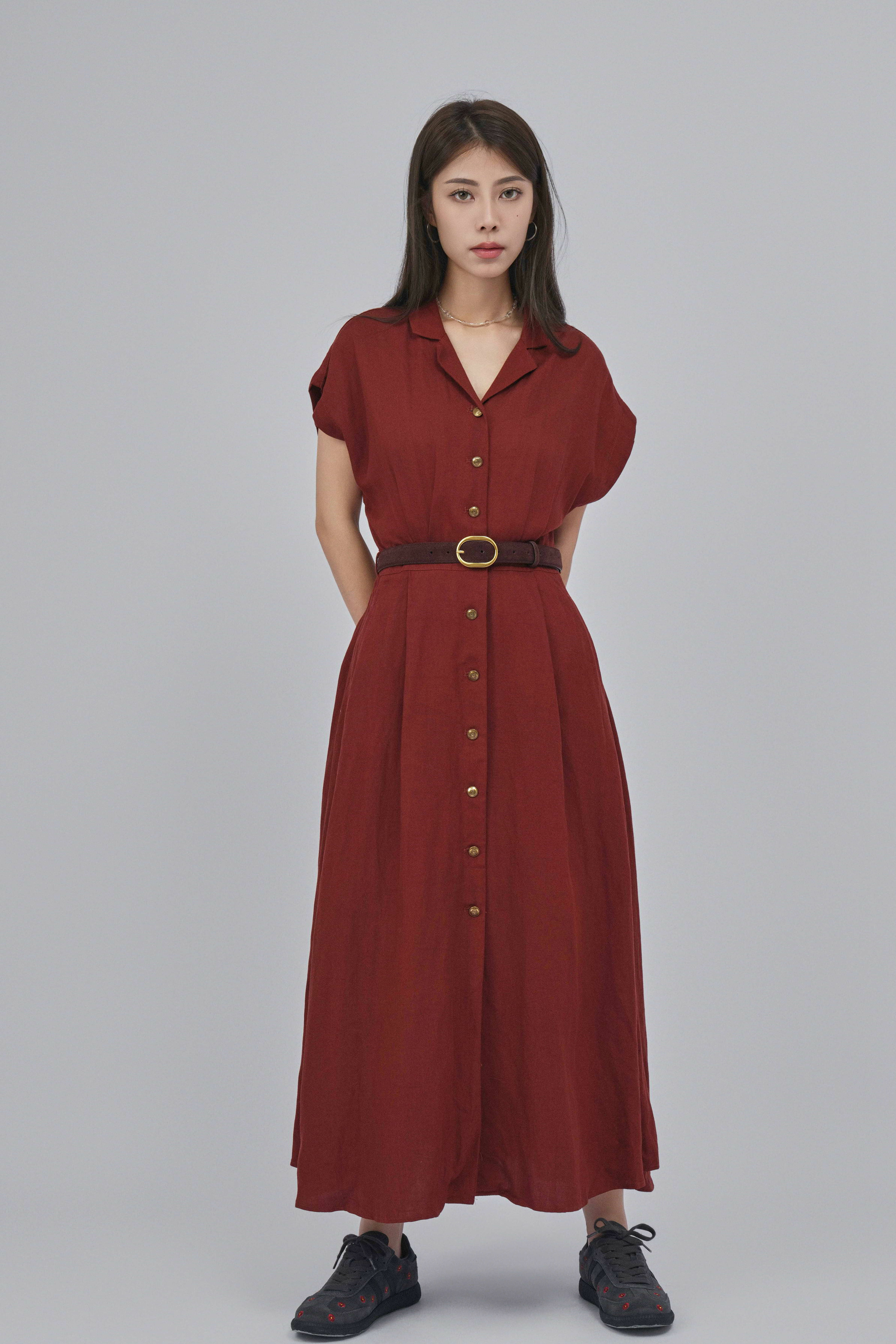 復古風開領連身裙 (*現貨款式）