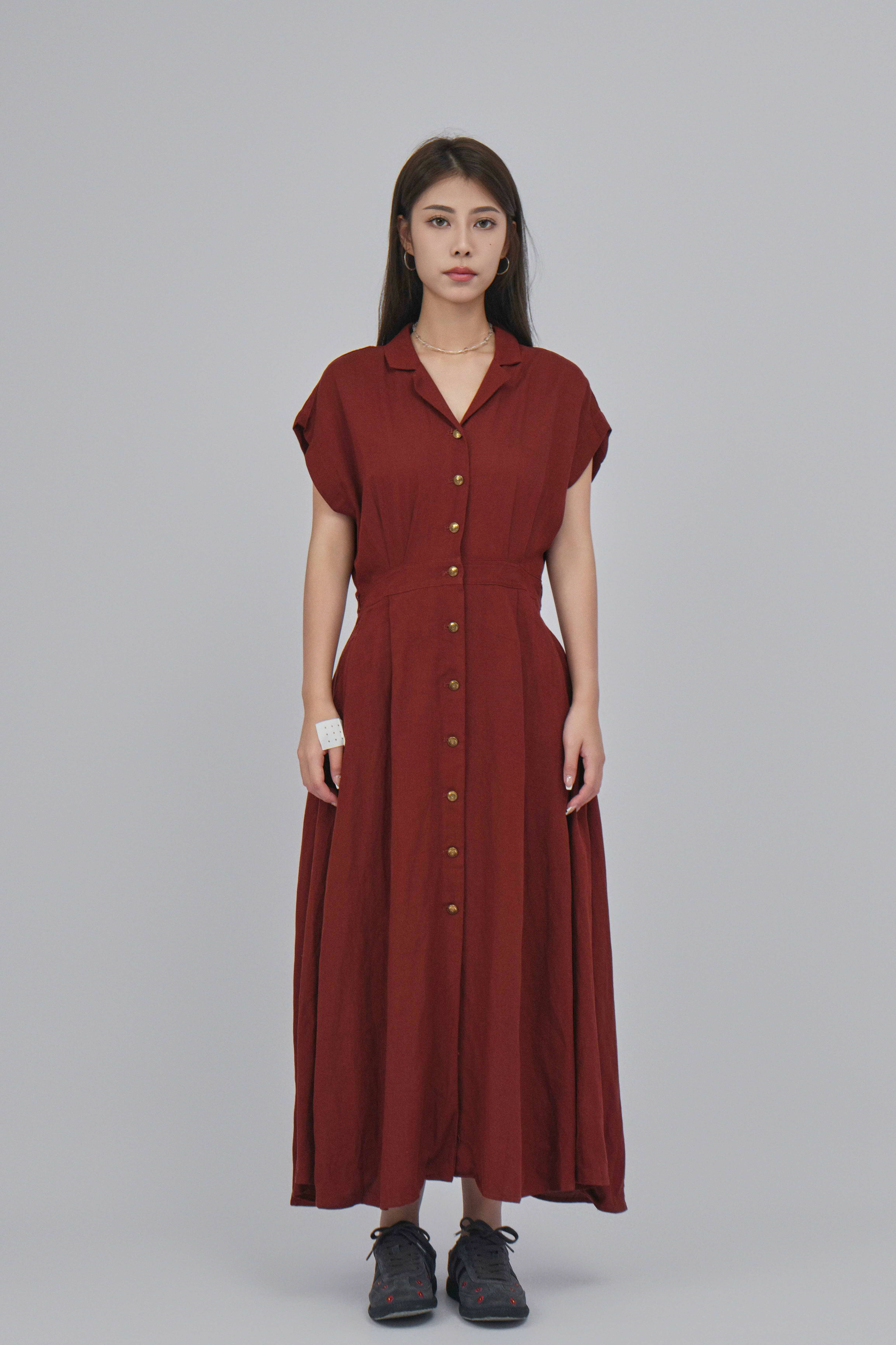 復古風開領連身裙 (*現貨款式）