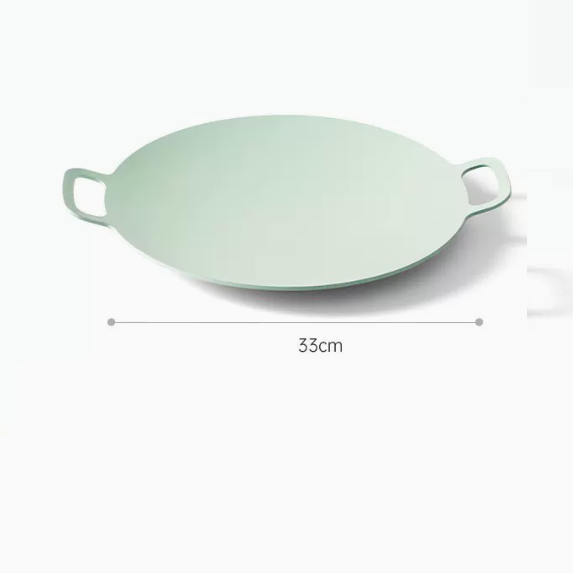 New barbecue plate iron plate utensils (large _ mint green flame model [ceramic glaze])