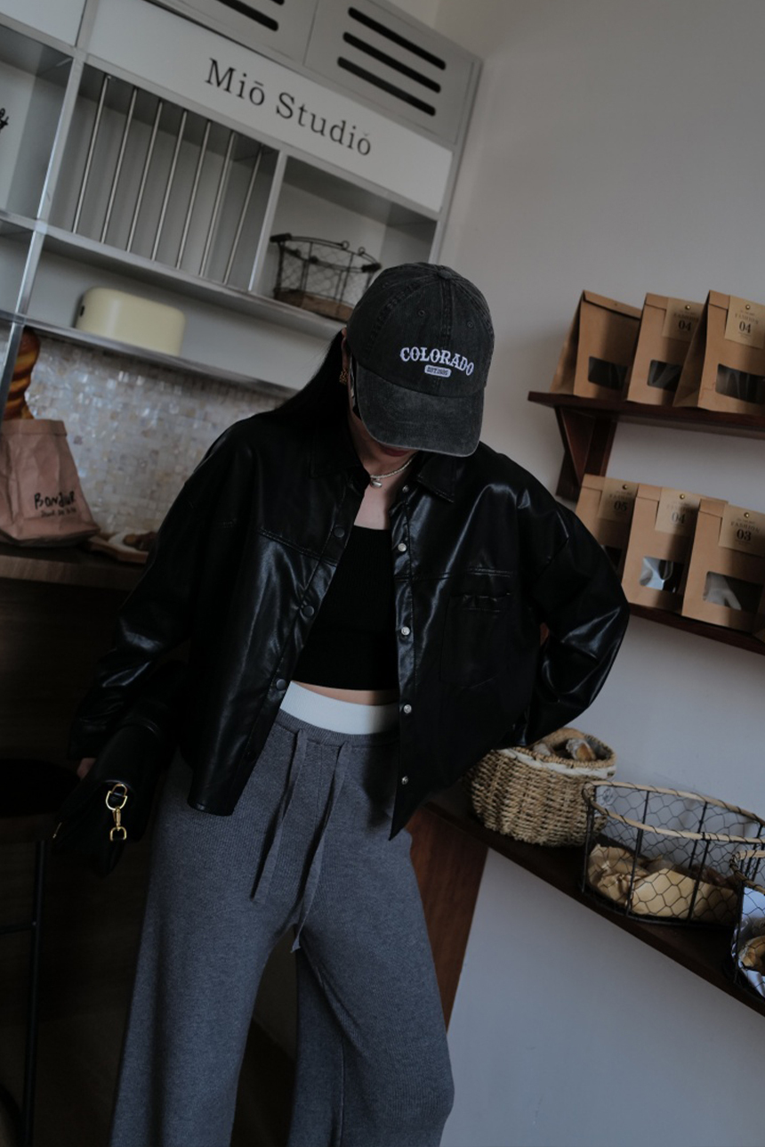 高級皮革短版襯衫*2色