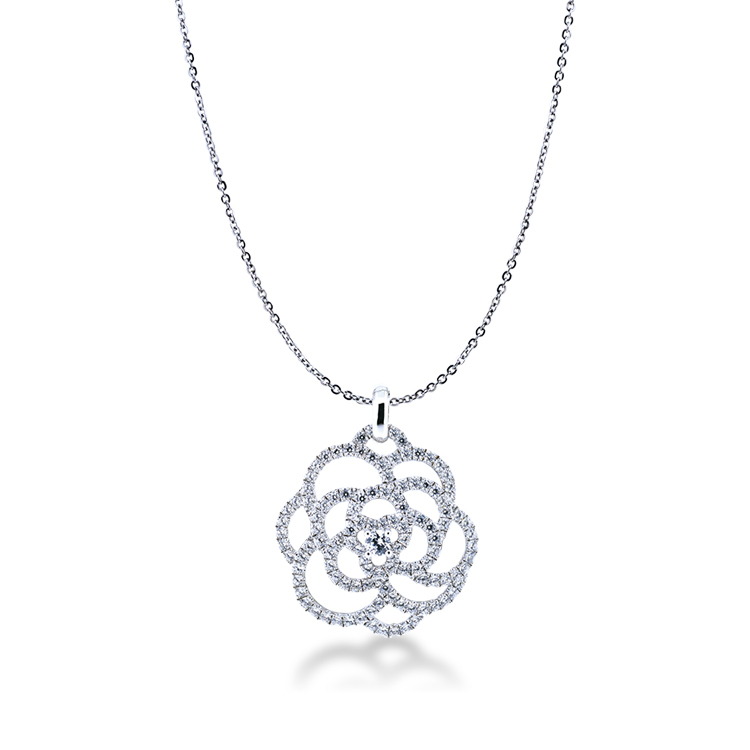 925純銀「山茶花」滿鑽款項墜+ 贈白鋼項鍊-ADSNP0158