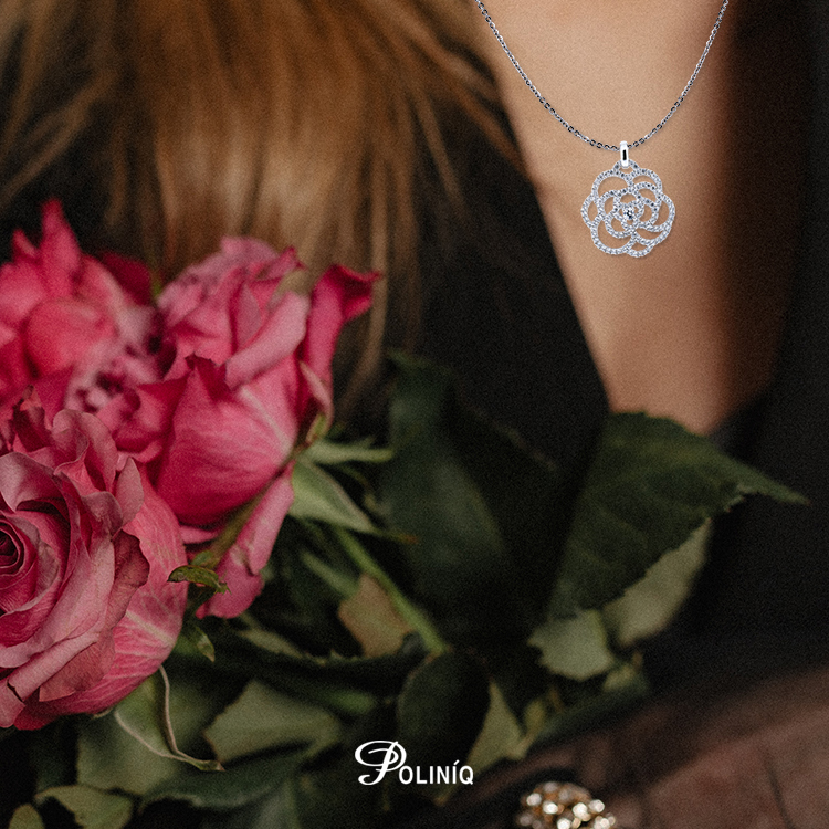 925純銀「山茶花」滿鑽款項墜+ 贈白鋼項鍊-ADSNP0158