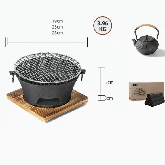 爆款炭碳爐燒烤煮茶器具套裝（全套推薦[26CM全套+5磅竹炭+鑄鐵水壺]）