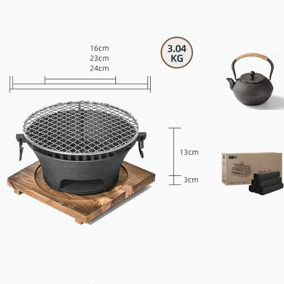爆款炭碳爐燒烤煮茶器具套裝（全套推薦[23CM全套+5磅竹炭+鑄鐵水壺]）