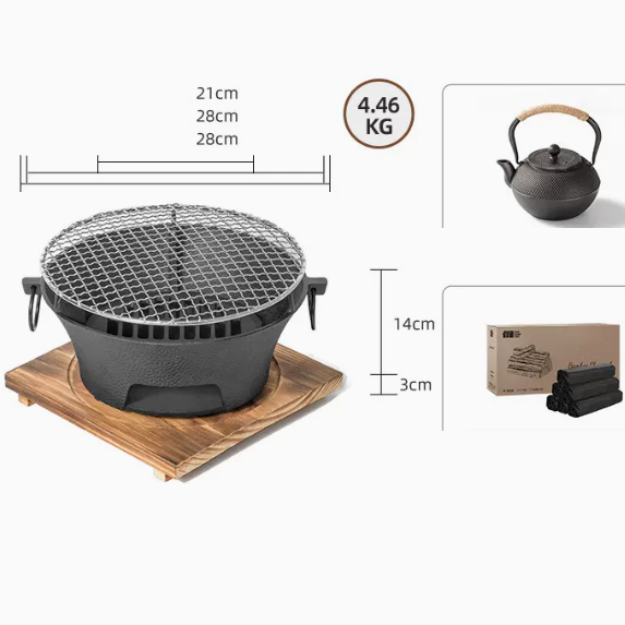 爆款炭碳爐燒烤煮茶器具套裝（全套推薦[28CM全套+5磅竹炭+鑄鐵水壺]）