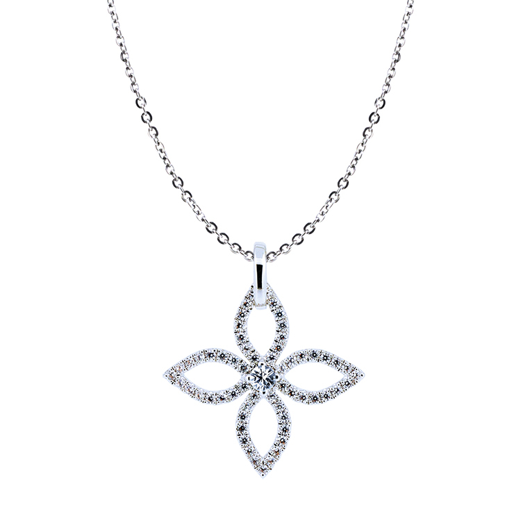 925純銀「綻放」晶鑽項墜+白鋼項鍊-ADSNP0171