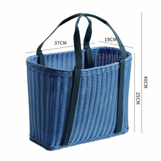 New Rattan Basket Outdoor Outing Picnic Basket (Blue) Size: 37*19*25CM)