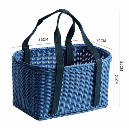 New Rattan Handheld Vegetable Basket Outdoor Outing Picnic Basket (Blue) Size: 36*19*21CM)
