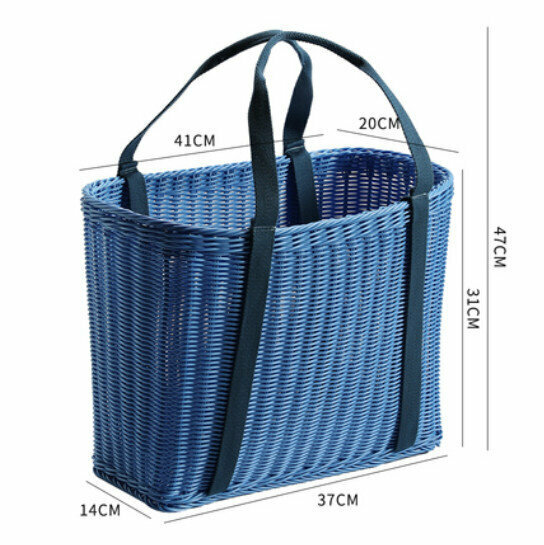 New Rattan Handheld Vegetable Basket Outdoor Outing Picnic Basket (Blue) Size: 41*20*31CM)