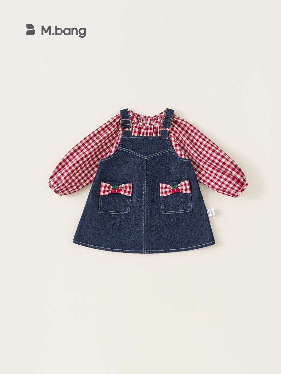 櫻桃紅格上衣加吊帶裙