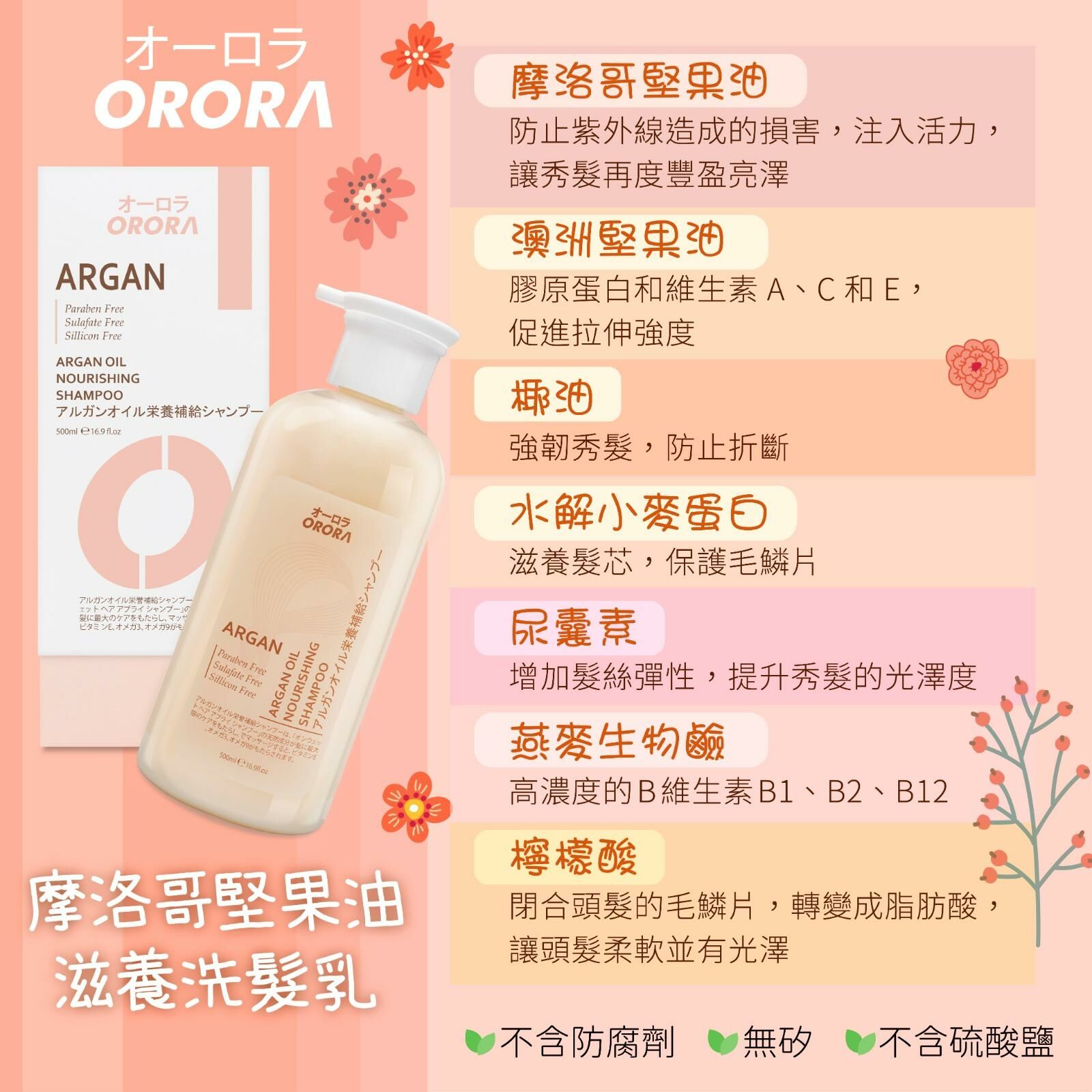 ORORA-摩洛哥堅果油滋養洗髮乳 Argan Shampoo 500ml ORO018