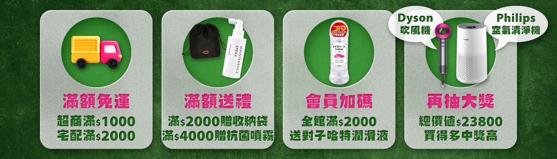 滿額免運，滿額送禮，會員加碼，再抽大獎